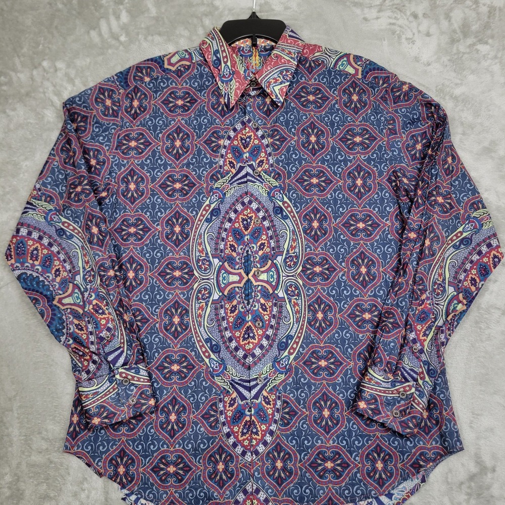 Robert Graham Men's L Geometric Paisley Multicolor Long Sleeve Flip Cuff Shirt